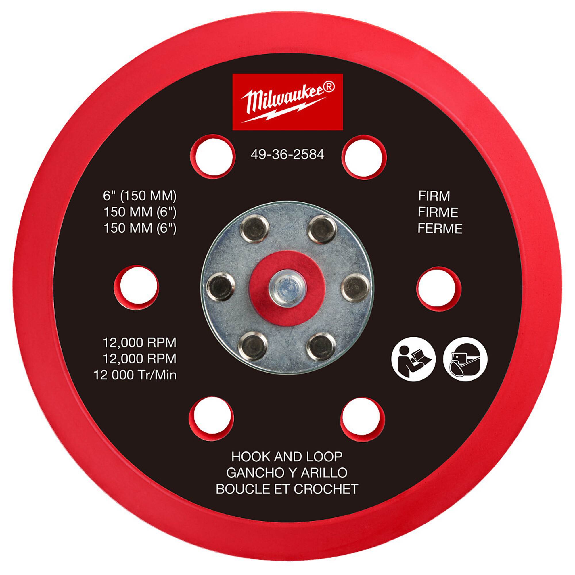 Milwaukee 6" Hook and Loop Sander Backing Pad - Firm, Model# 49-36-2584
